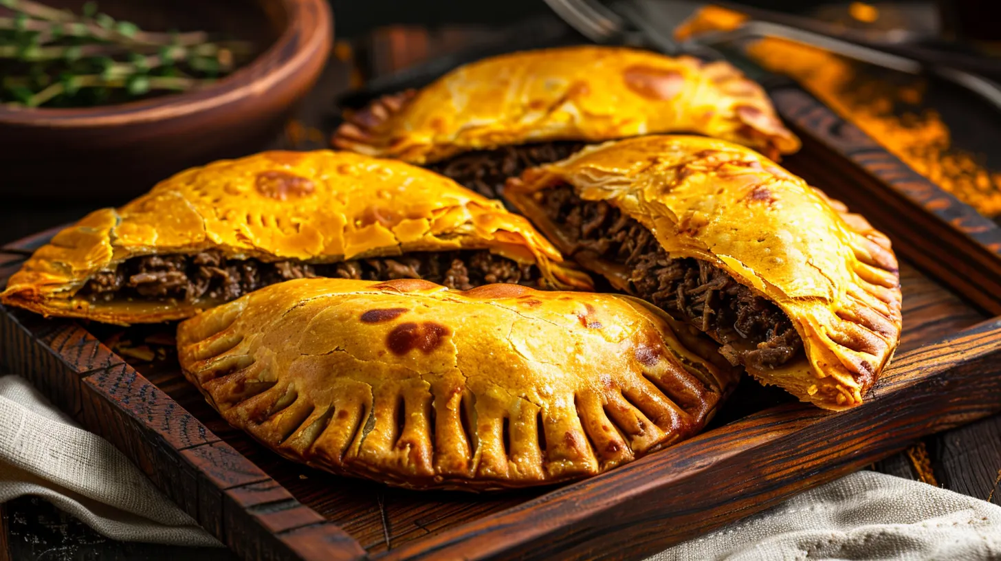 Authentic Jamaican Beef Patties from Scratch 1 Overhead shot of Jamaican beef patties with golden turmeric crust featured image for the authentic Jamaican patty recipe article
