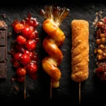 TikTok Street Food Trends Blowing Up This Year 9 Dynamic flat lay composite showing six viral street foods