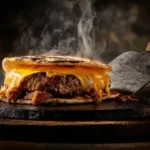 Smash Burger Tacos: The Viral Mashup Everyone's Making 8 Smash burger taco on dark cast iron skillet with dramatic lighting