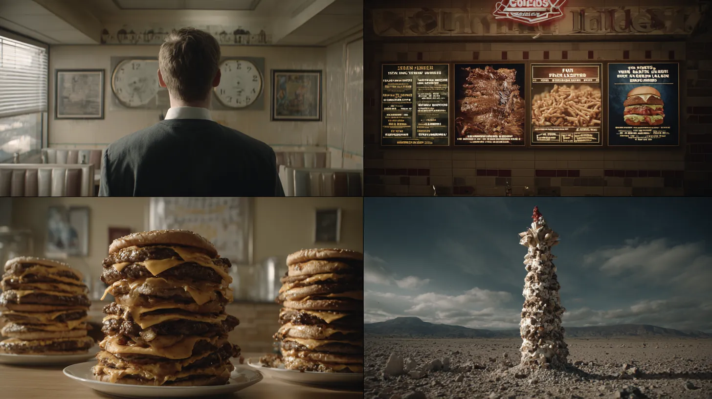Dramatic documentary-style composite showing food challenge from different angles